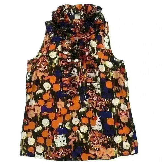 J. Crew Top Womens Sz 0 Ruffle Front Sleeveless Blouse Silk Boho Cottagecore - Picture 1 of 8